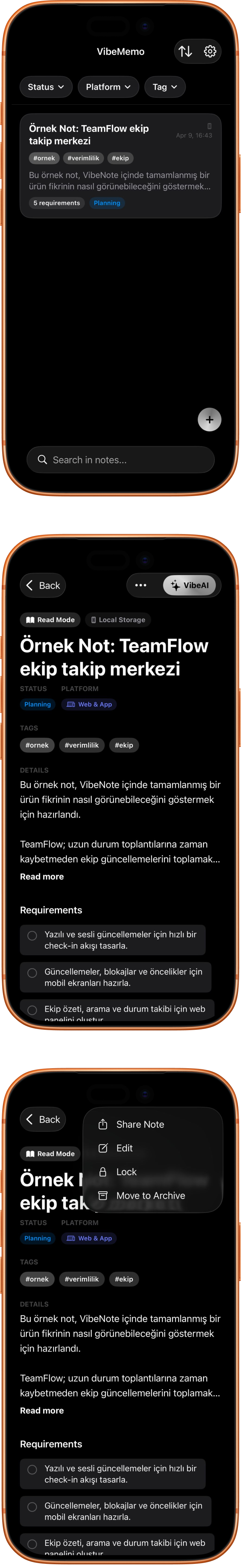 VibeMemo app screens