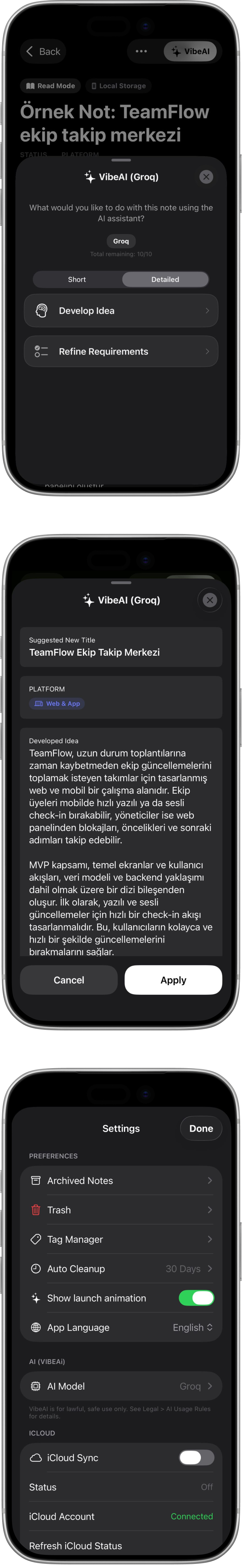 VibeMemo right app screens